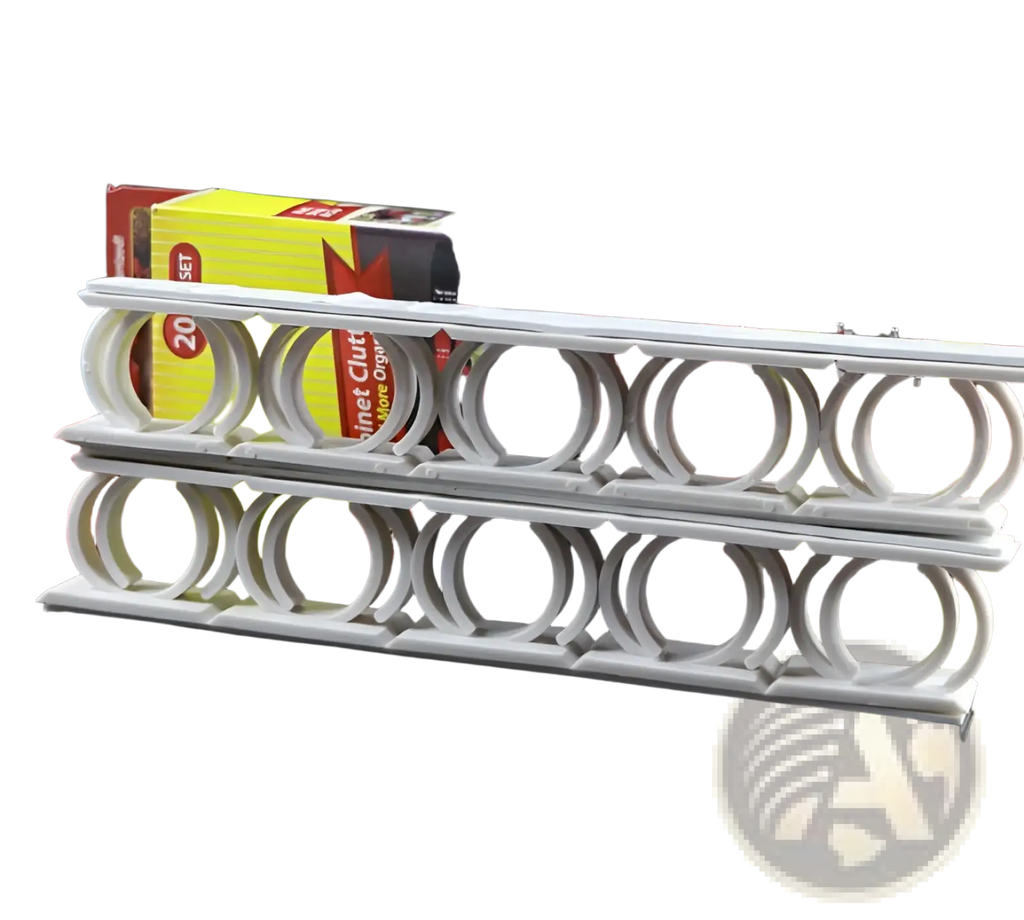 White plastic multi-tiered ring organizer with circular slots for spice rack organizer wall mount adhesive clips
