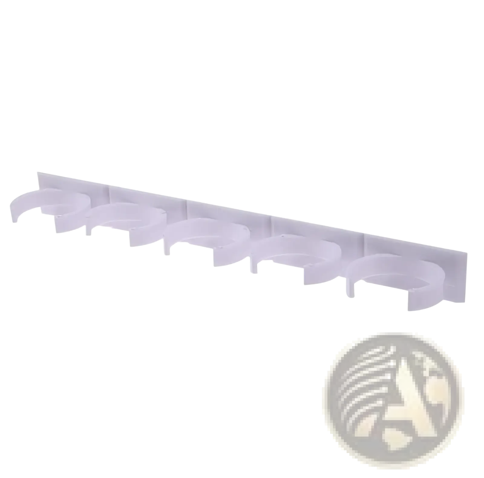 White plastic spice rack organizer wall mount adhesive clips with six curved slots for toothbrush holder storage