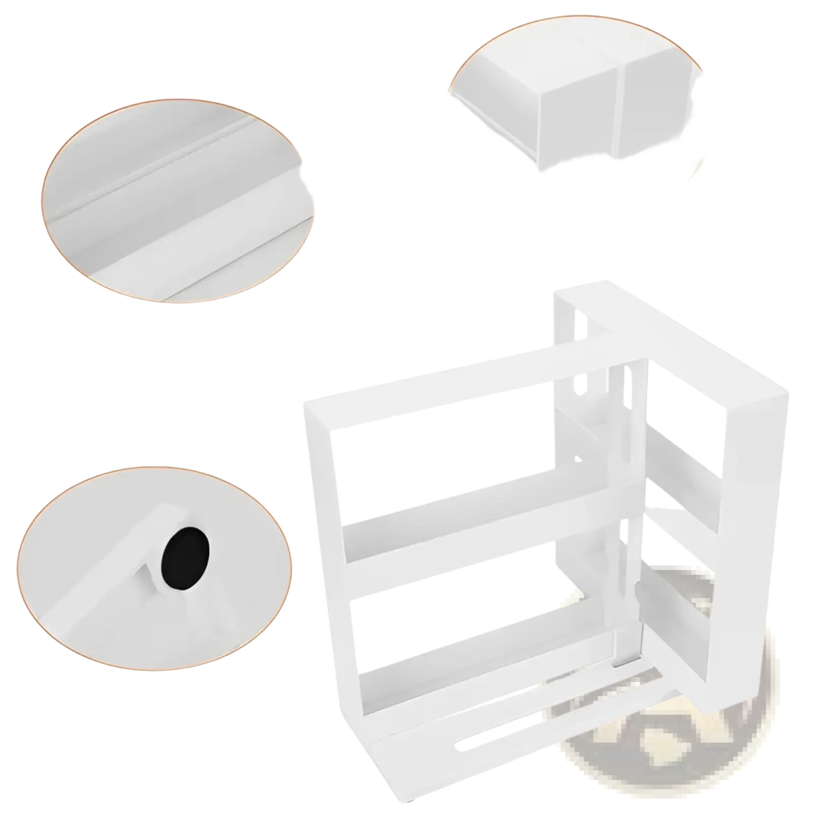 White durable abs plastic two tier spice rack swivel cabinet organizer with heightened edges and anti slip footpad