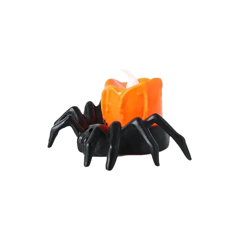 Black plastic spider-shaped candle holder with orange led candle back for electronic luminous night party atmosphere decoration