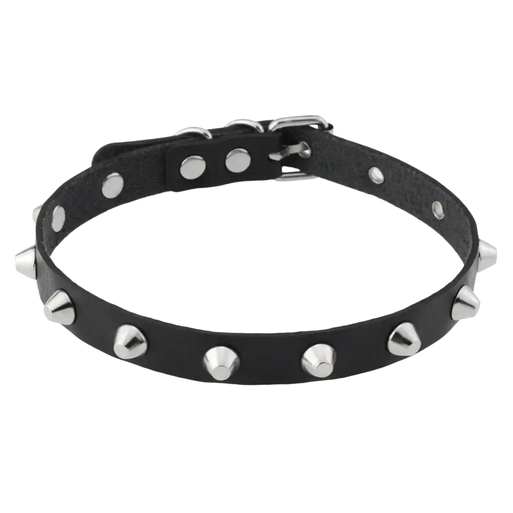 Black leather spike choker punk collar with silver metal spikes and buckle for party night party gothic style