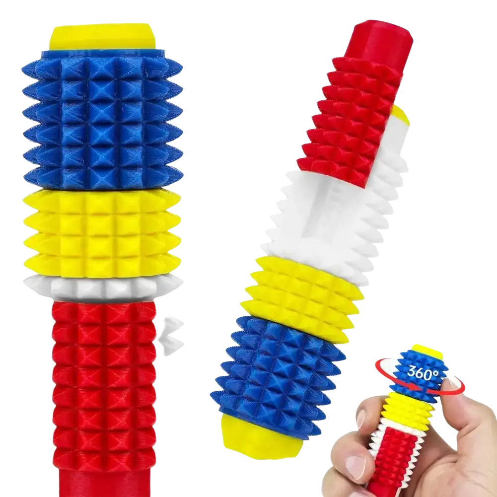 Colorful spiked fidget roller 5-in-1 stress relief toy with textured foam segments in red blue yellow and white