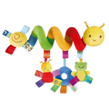 Colorful plush spiral baby activity stroller toy caterpillar with fabric tags for sensory development and play