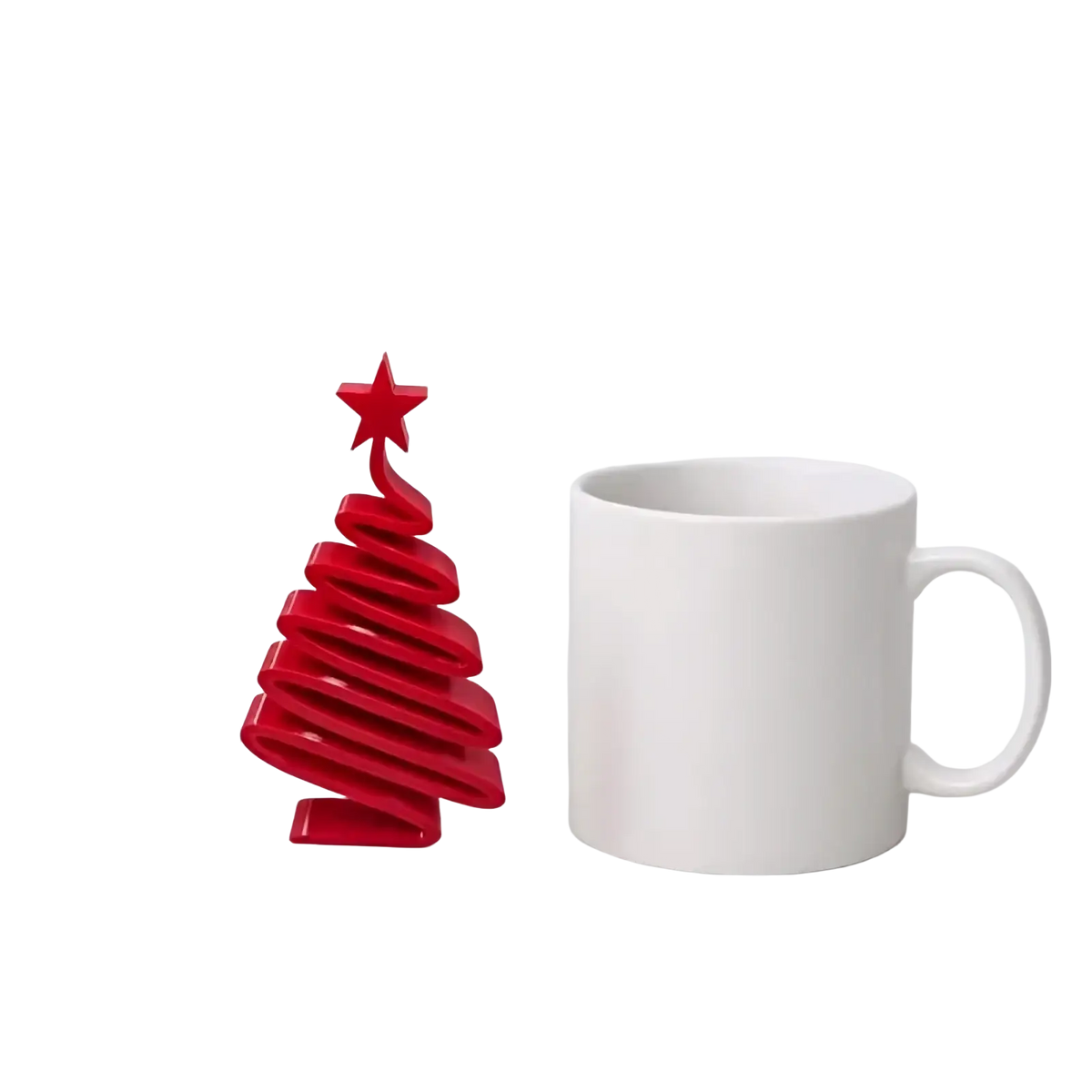 Red compact spiral christmas tree desktop ornament with a star topper for holiday decor