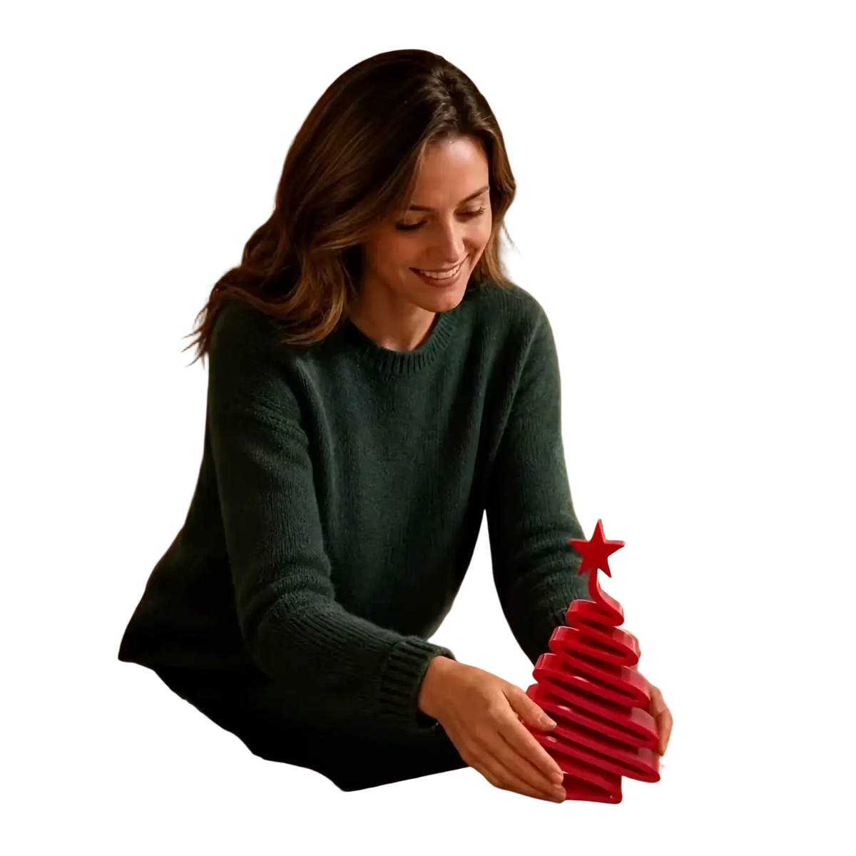 Red spiral-designed christmas tree desktop ornament with star on top for holiday decor