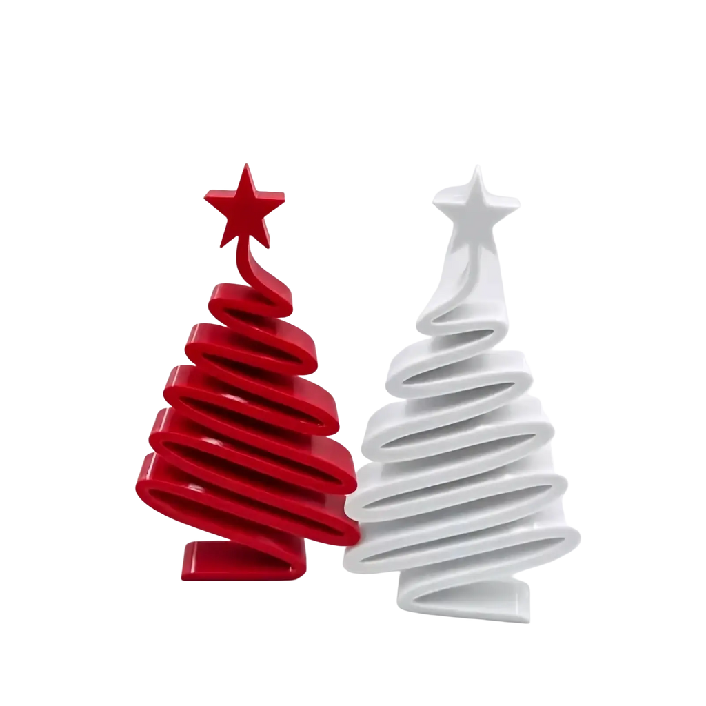 Red and white minimalist spiral christmas tree desktop ornaments with star toppers for holiday decor