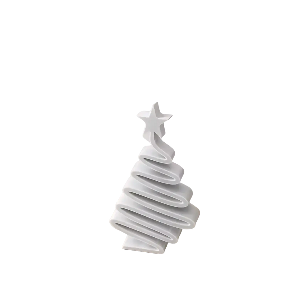 White ceramic spiral christmas tree desktop ornament with star topper and layered sculpted design for holiday decor