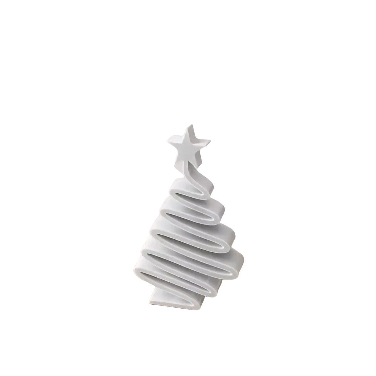 White ceramic spiral christmas tree desktop ornament with star topper and layered sculpted design for holiday decor