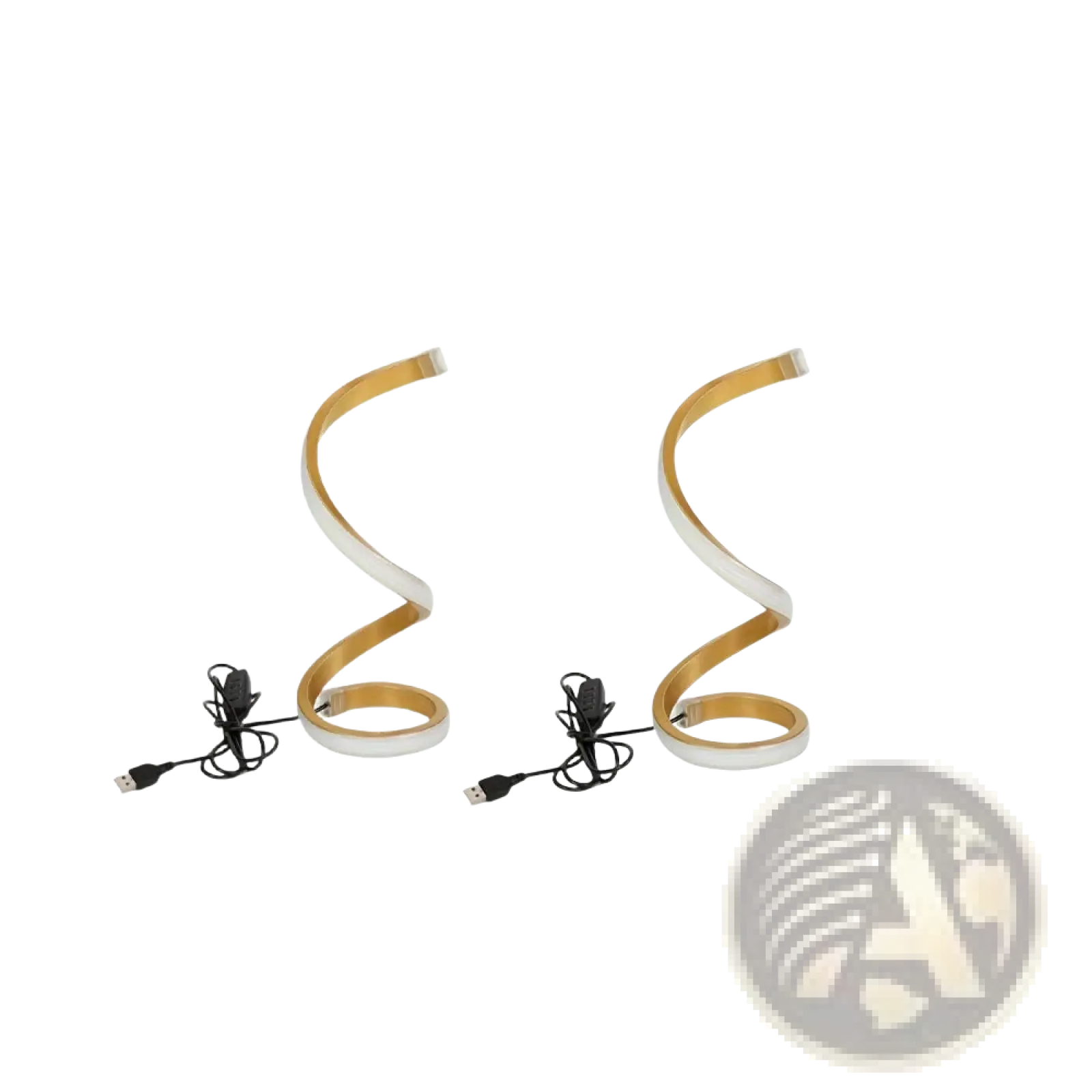 Two elegant gold and white spiral led desk lamps with 3 color dimming and usb power cords 2 pack