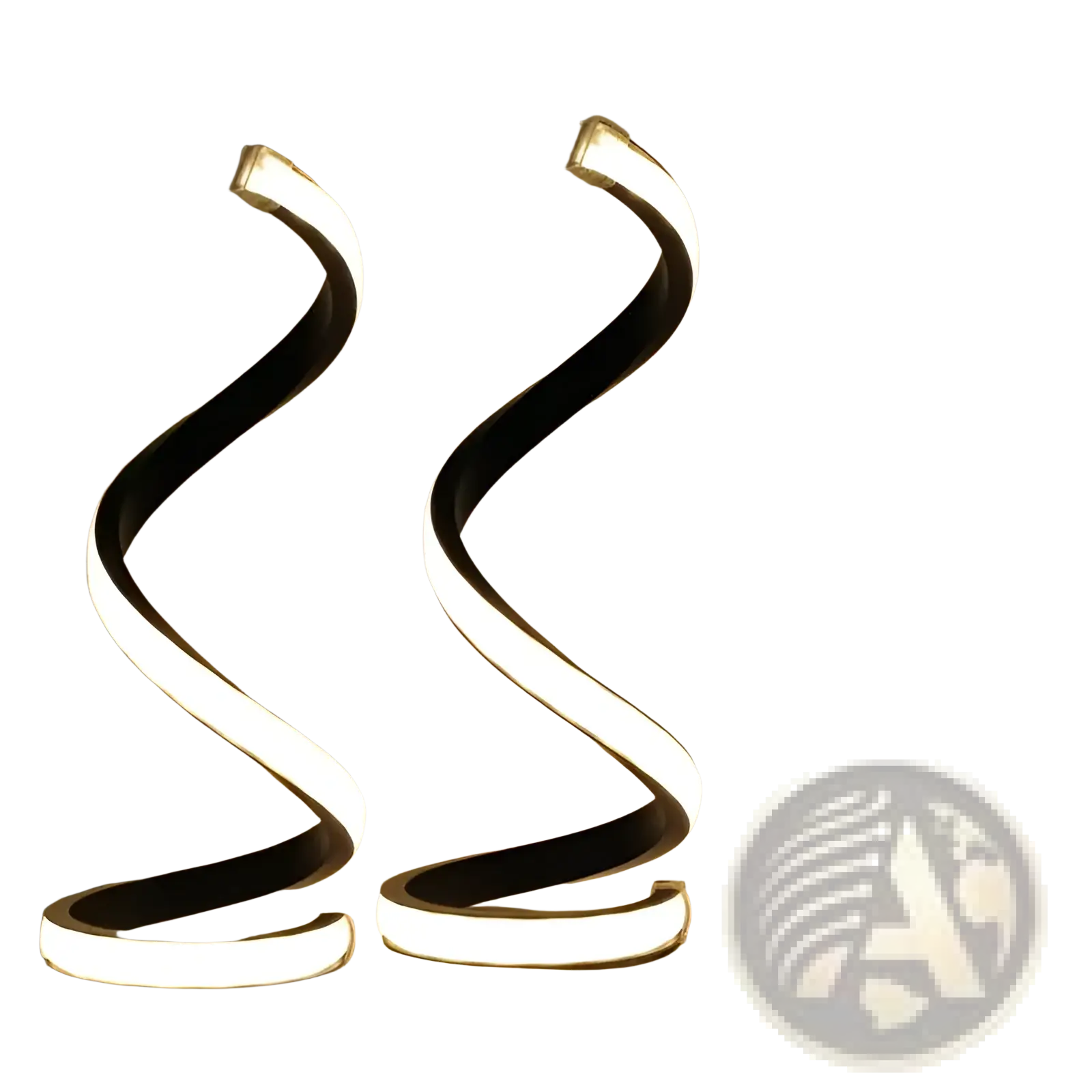 Two sleek black and white spiral LED desk lamps with 3 color dimming and USB powered 2 pack set