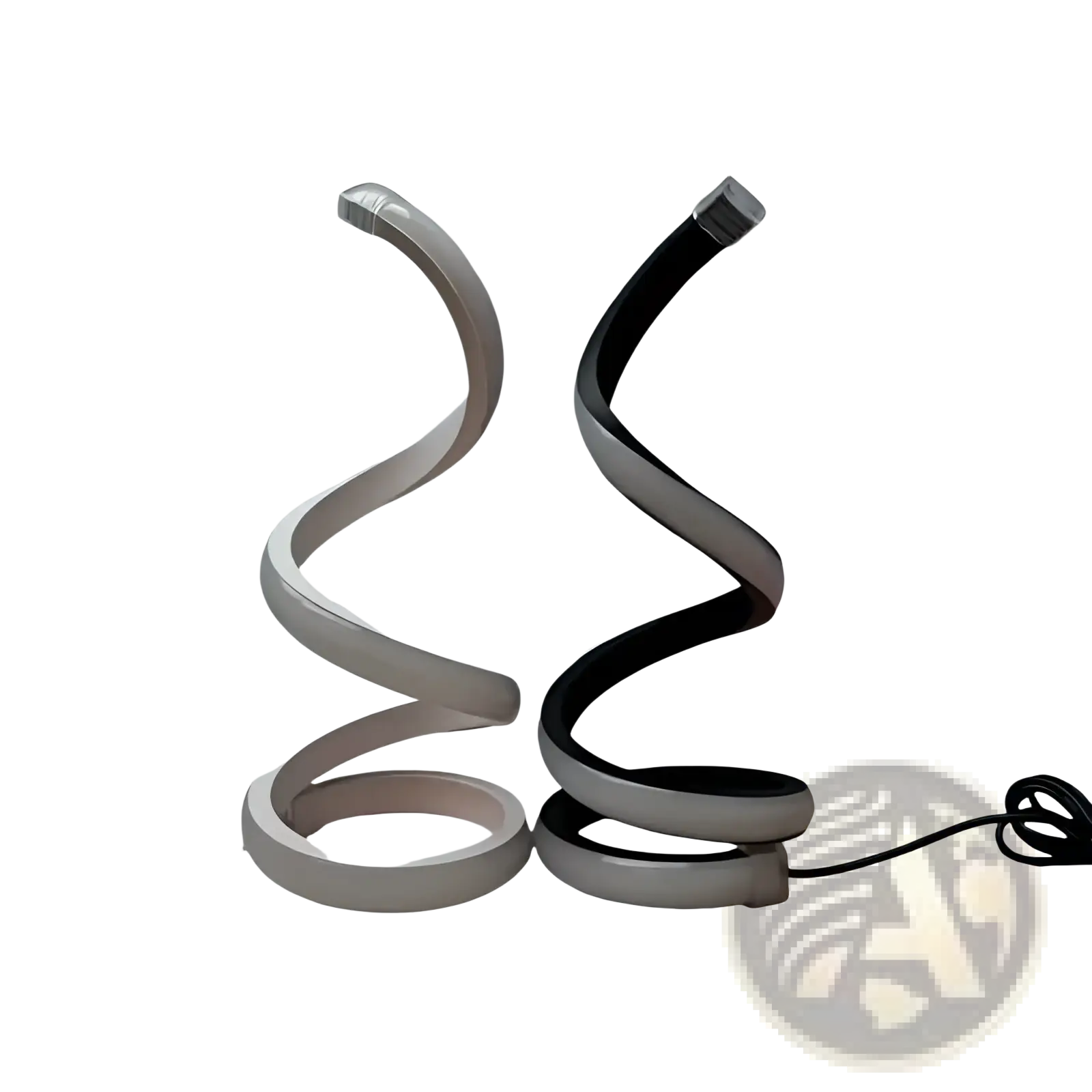 Two sleek spiral led desk lamps in silver and black with 3 color dimming and usb powered modern design