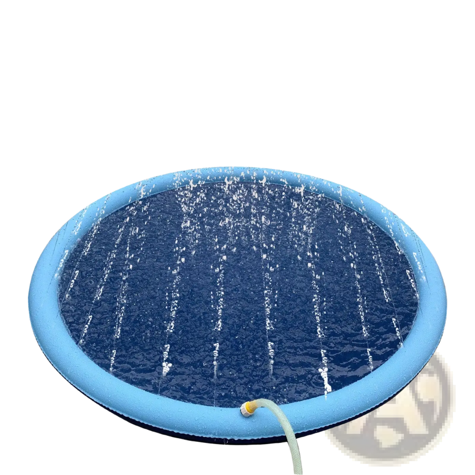 Blue non-slip inflatable splash pad dog sprinkler mat with water jets and hose attachment for outdoor use