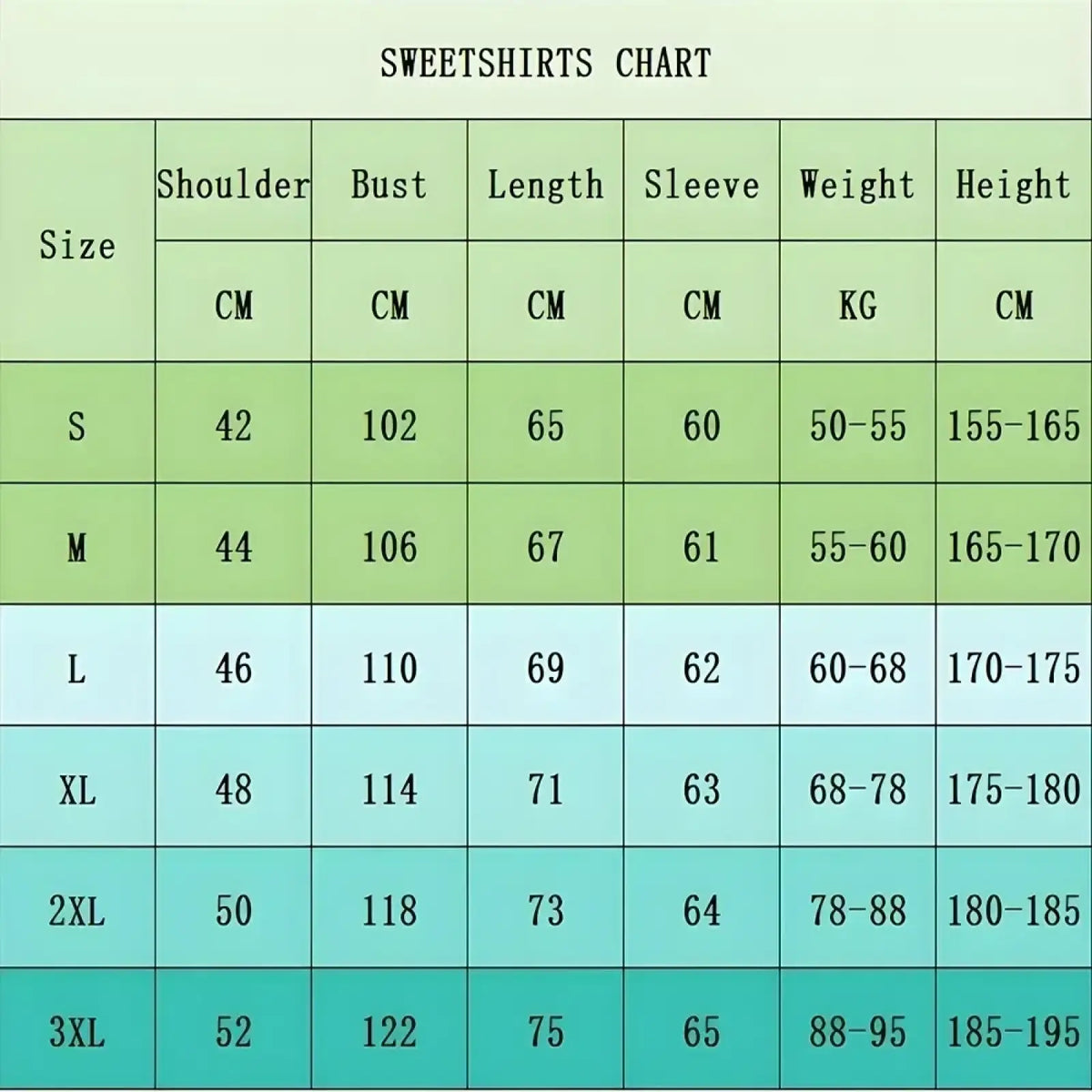 Green and white size chart displaying measurements for spooky biscuits cat halloween hoodie sweatshirt