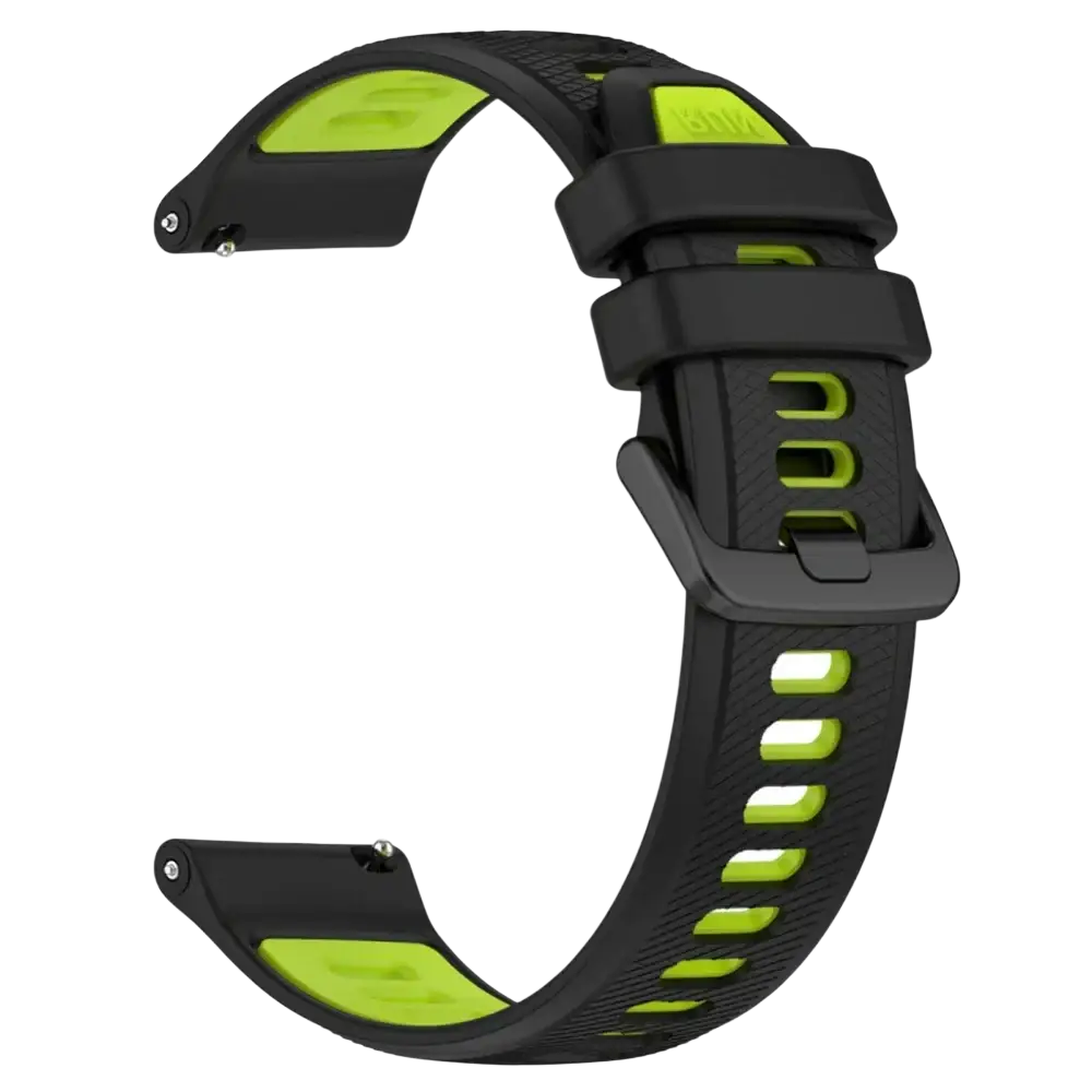 Black and neon green silicone sport watch straps with textured surface and perforated design for ticwatch pro ultra lte 22mm