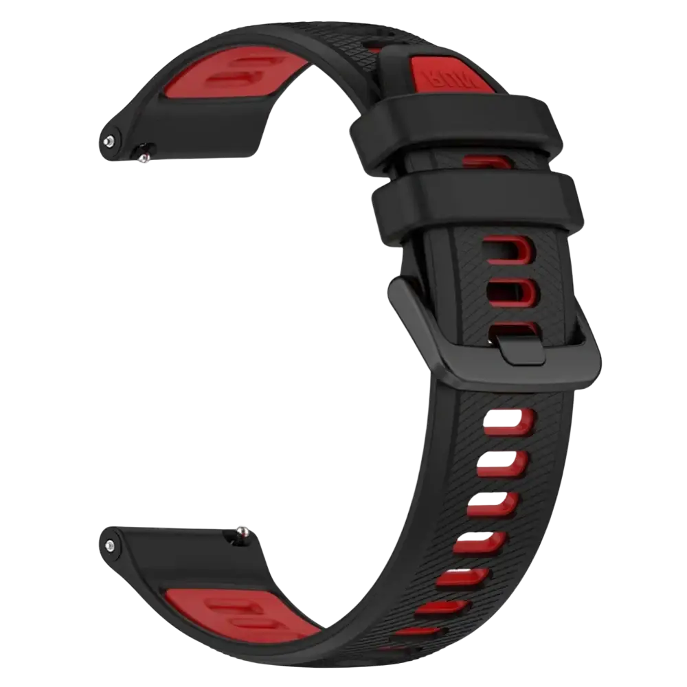 Black and red silicone sport watch straps with textured surface and reinforced buckle for Ticwatch Pro Ultra Lte 22mm