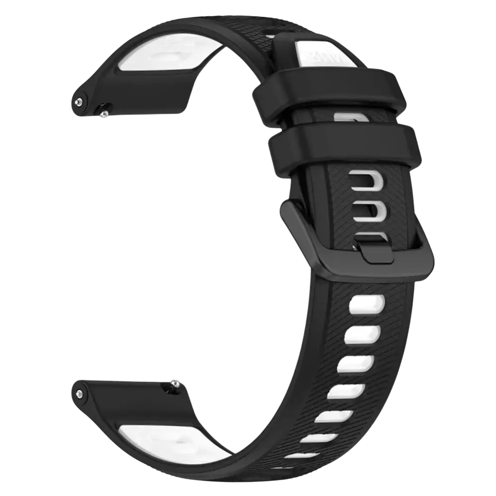 Black silicone sport watch straps with white cutouts and black buckle for Ticwatch Pro Ultra LTE 22mm model
