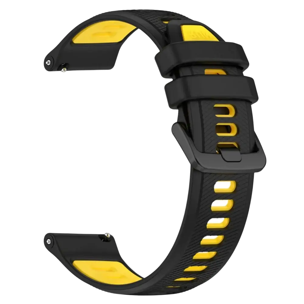 Black and yellow silicone sport watch straps with textured surface and adjustable buckle for Ticwatch Pro Ultra LTE