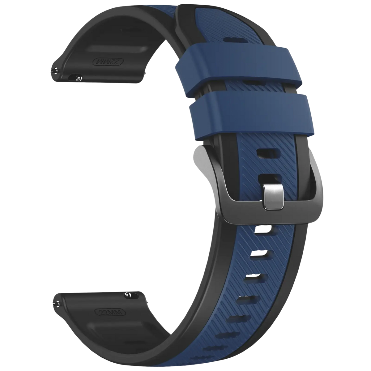 Blue and black silicone sport watch straps with silver-toned buckle for ticwatch pro ultra lte 22mm