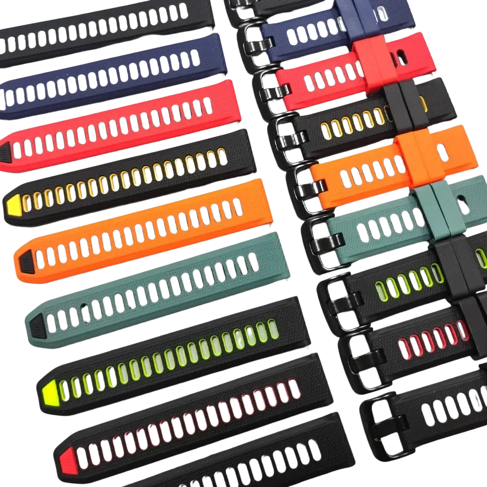 A collection of colorful silicone sport watch straps with black buckles for Ticwatch Pro Ultra Lte 22mm models