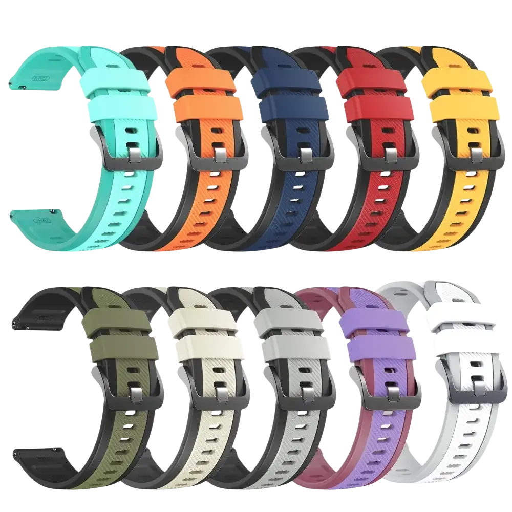A collection of ten vibrant silicone sport watch straps in assorted colors for ticwatch pro ultra lte 22mm