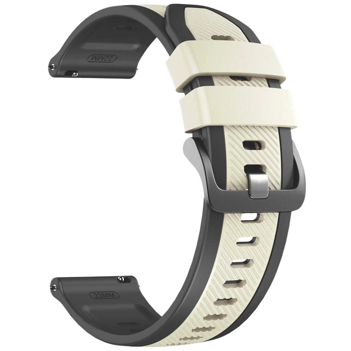 Cream and black silicone sport watch straps with textured pattern and metallic buckle for Ticwatch Pro Ultra LTE 22mm