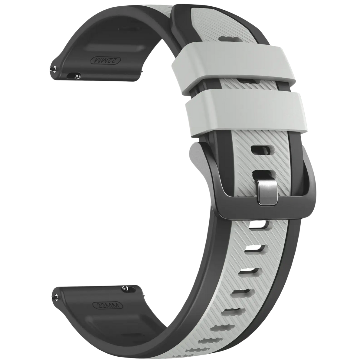 Gray and black silicone sport watch straps with textured pattern and white plastic buckles for Ticwatch Pro Ultra LTE 22mm