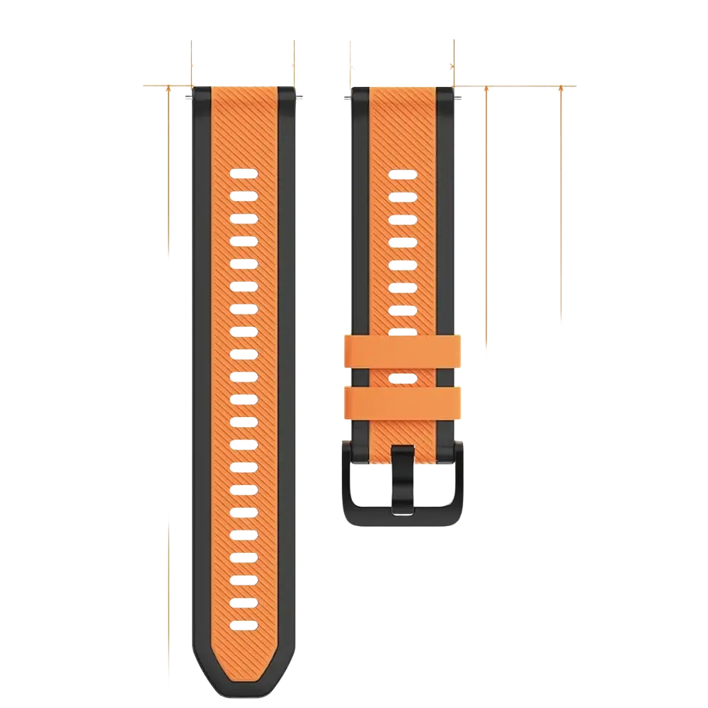 Orange and black textured sport watch straps 22mm with adjustable buckle for ticwatch pro ultra lte