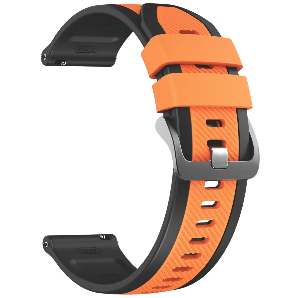Orange and black silicone sport watch straps with silver-toned buckle for ticwatch pro ultra lte 22mm band