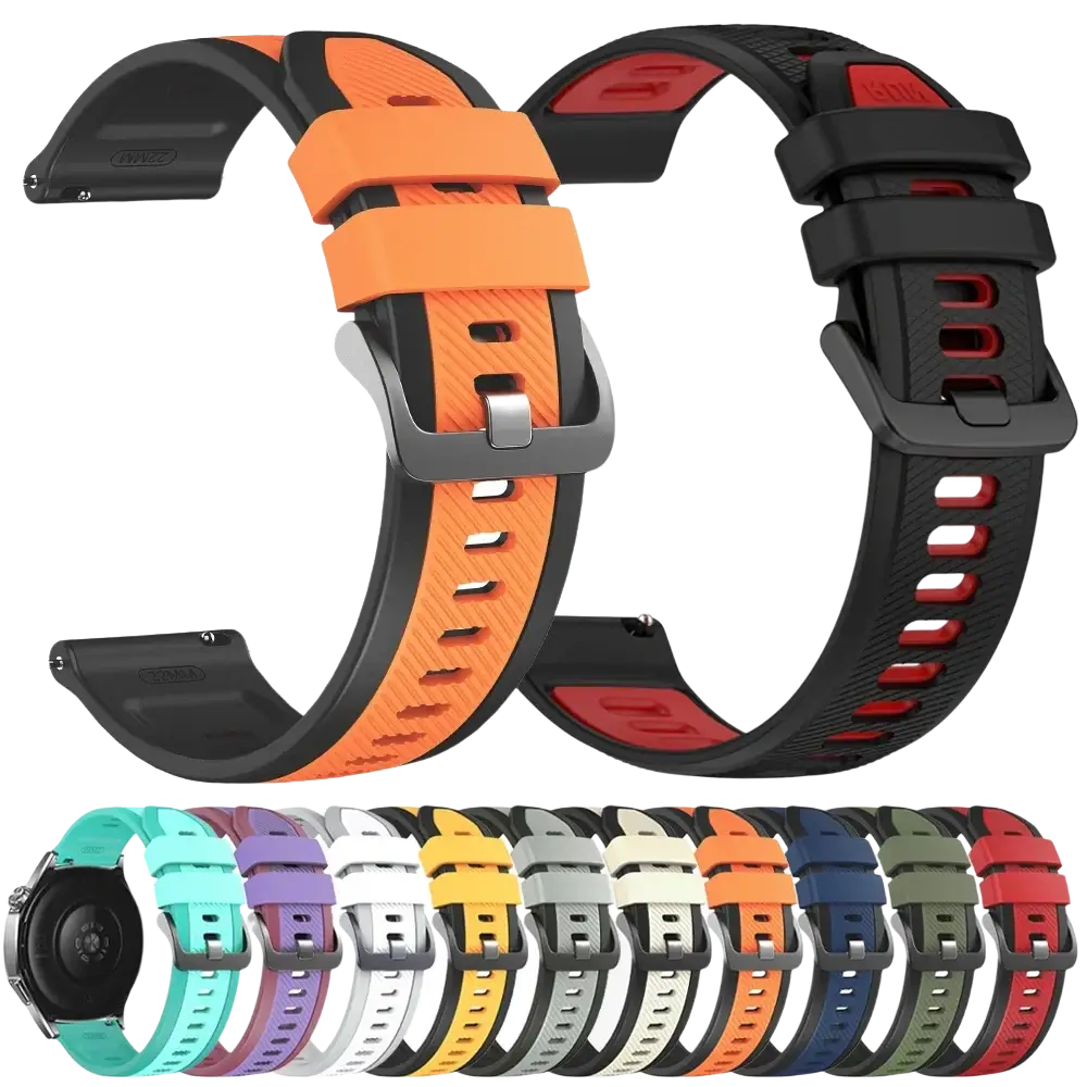 Orange and black silicone sport watch straps with silver buckle for Ticwatch Pro Ultra Lte 22mm
