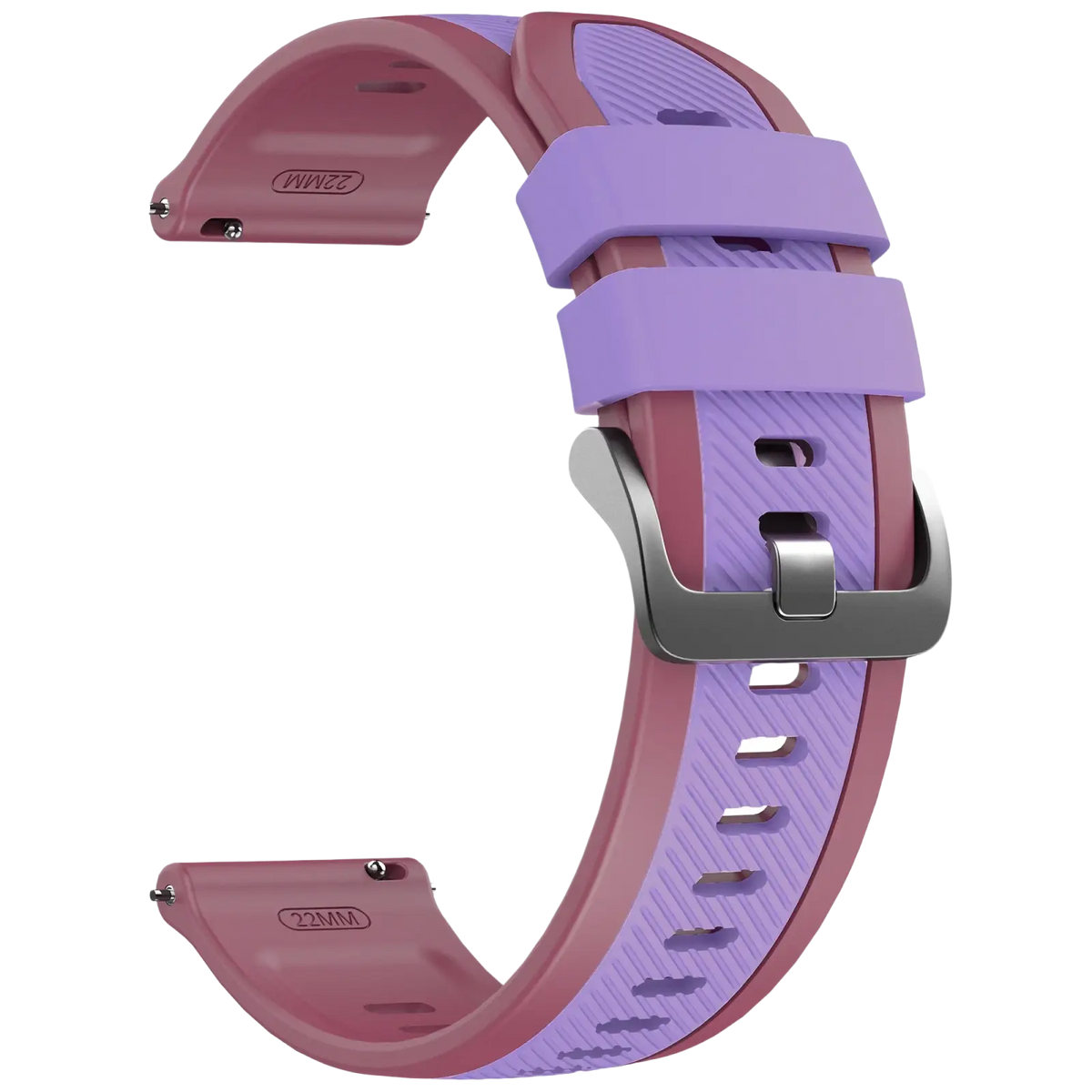 A two-tone lavender and dusty rose silicone sport watch strap with silver buckle for ticwatch pro ultra lte 22mm