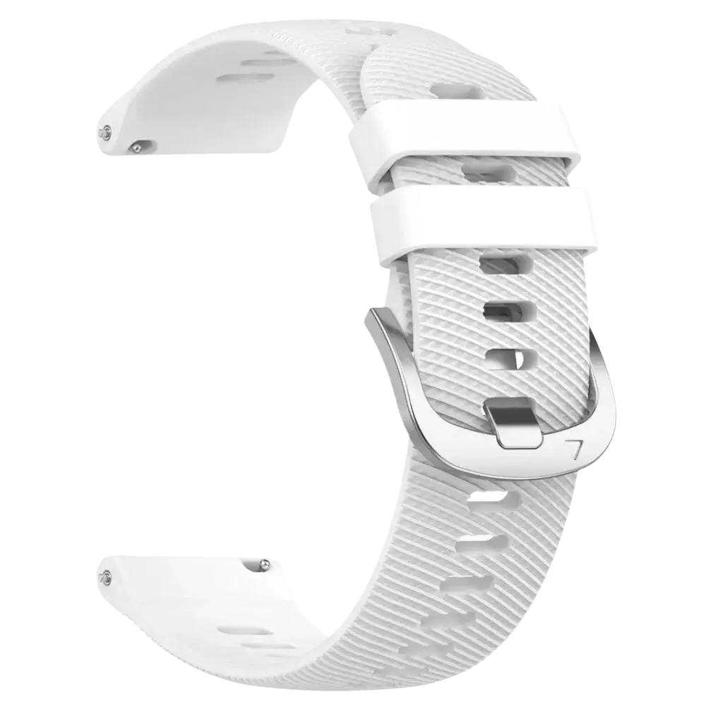 White silicone sport watch straps for ticwatch pro ultra lte with silver-toned textured buckle and adjustable sizing holes