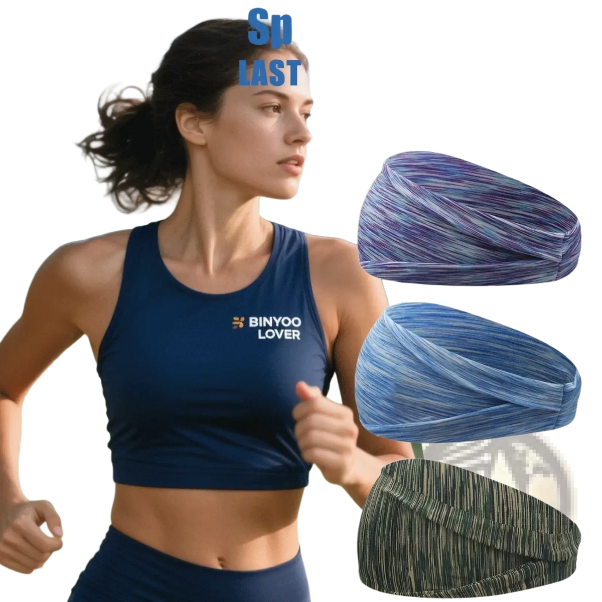 Sports headband moisture wicking athletic hair band featuring blue and purple stripes with textured stretchy fabric design