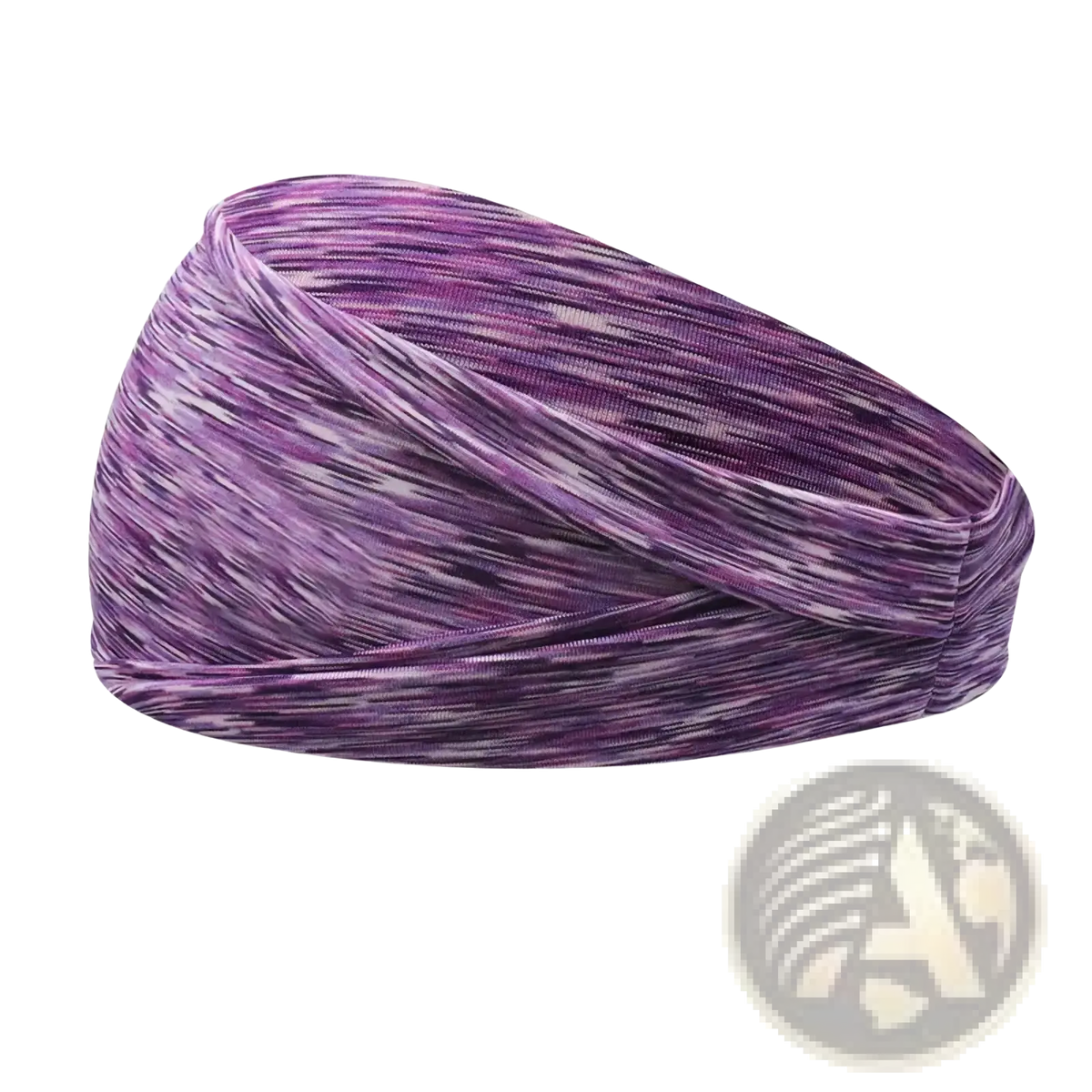 A dark purple marbled moisture wicking sports headband with a twisted design for athletic use