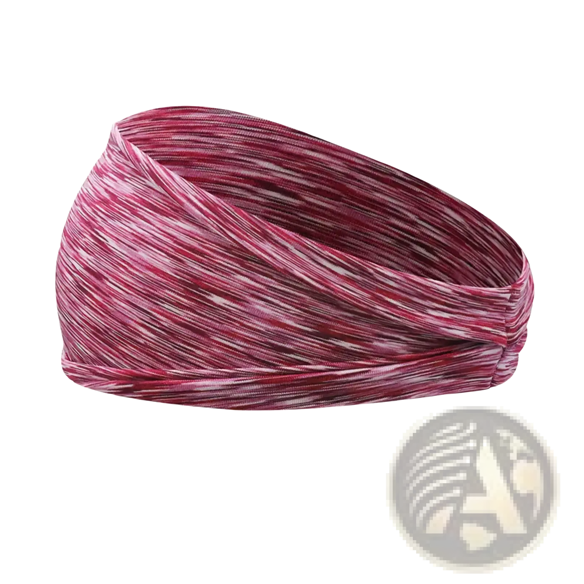 A rose red and white marbled moisture wicking sports headband with twisted knot design for athletic use