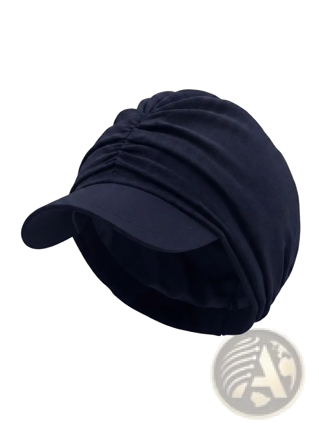 A sleek black sports hijab baseball cap made of soft ruched fabric with a structured brim