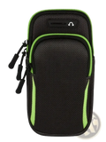 Sports phone armband waterproof running holder in black and neon green mesh with zipper closure for secure fit
