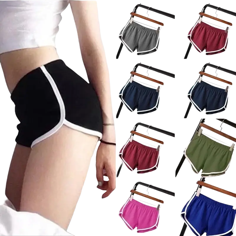Black sports shorts women with elastic waist and white trim designed for casual athletic wear