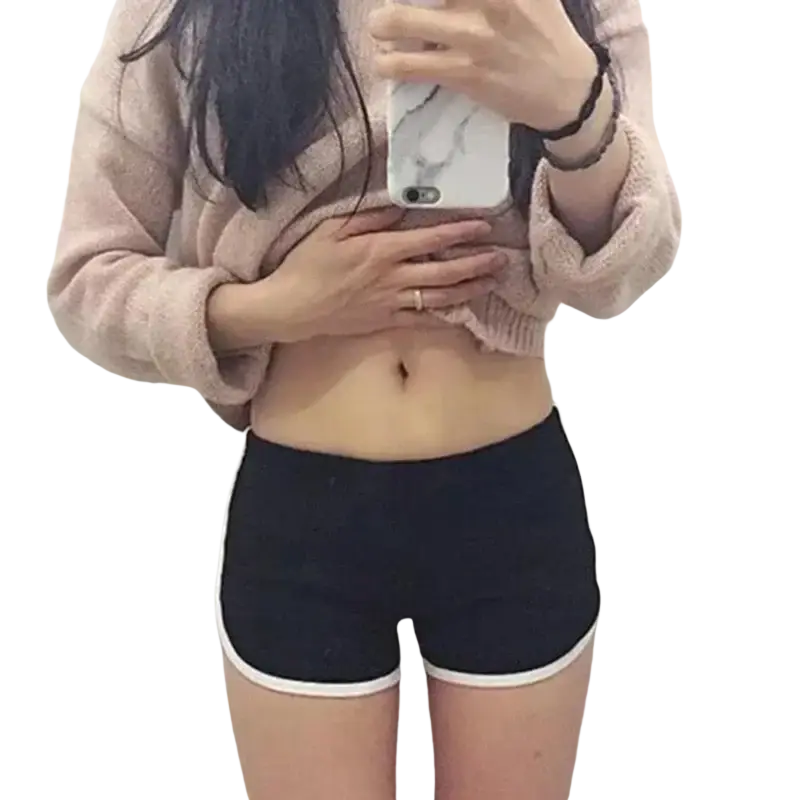 Black sports shorts women with white trim and elastic waist designed for casual athletic wear