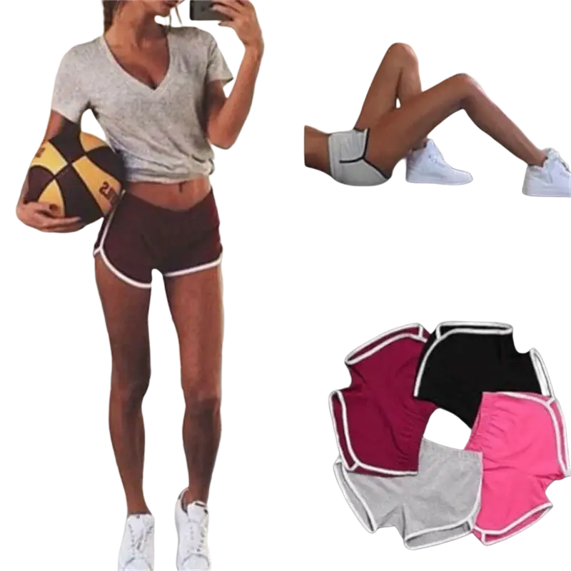 Maroon sports shorts women with elastic waist and white trim designed for casual athletic wear