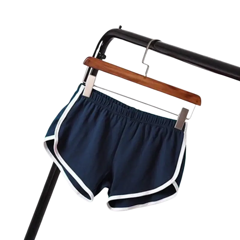 Navy blue sports shorts women with white trim and elastic waist suitable for casual athletic use