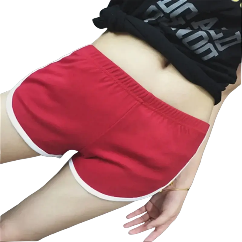 Red sports shorts women with elastic waist and white trim for casual athletic wear