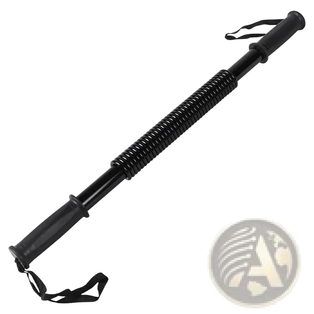 Black 60kg spring chest and arm exerciser fitness bar with textured grip handles and coiled spring design