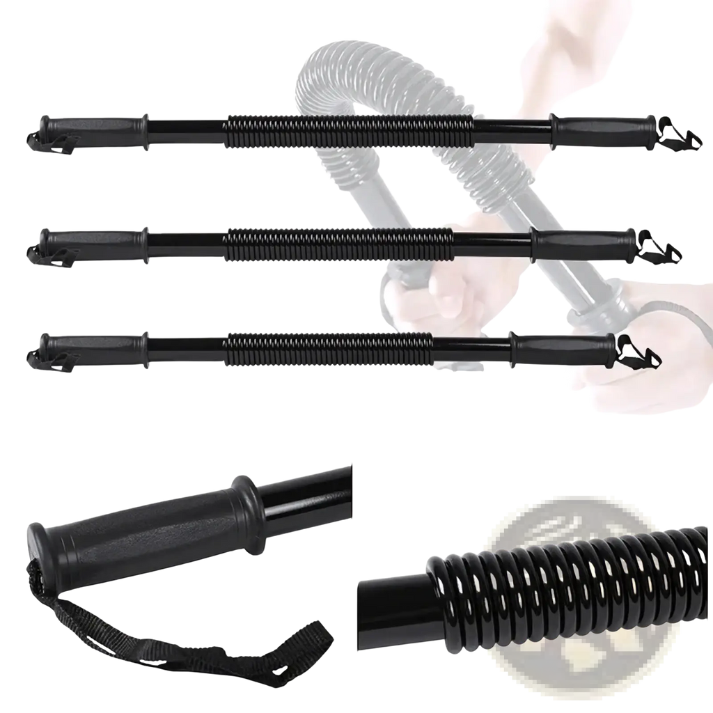 Black rubber-coated spring chest and arm exerciser fitness bar with adjustable tension for 20kg 30kg and 40kg weights