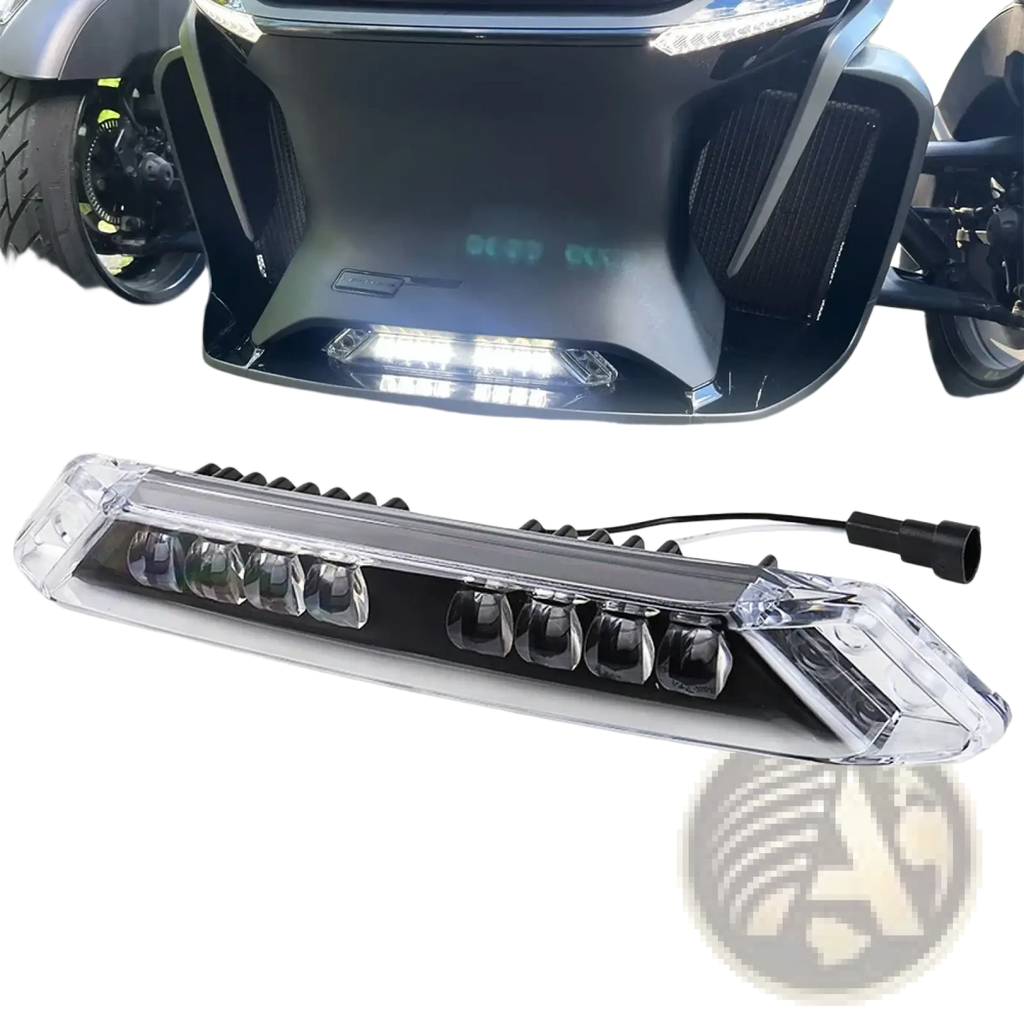 Clear plastic led auxiliary driving light bar with black internal housing and multiple bulbs for Can-am Spyder Rt 2020-2022