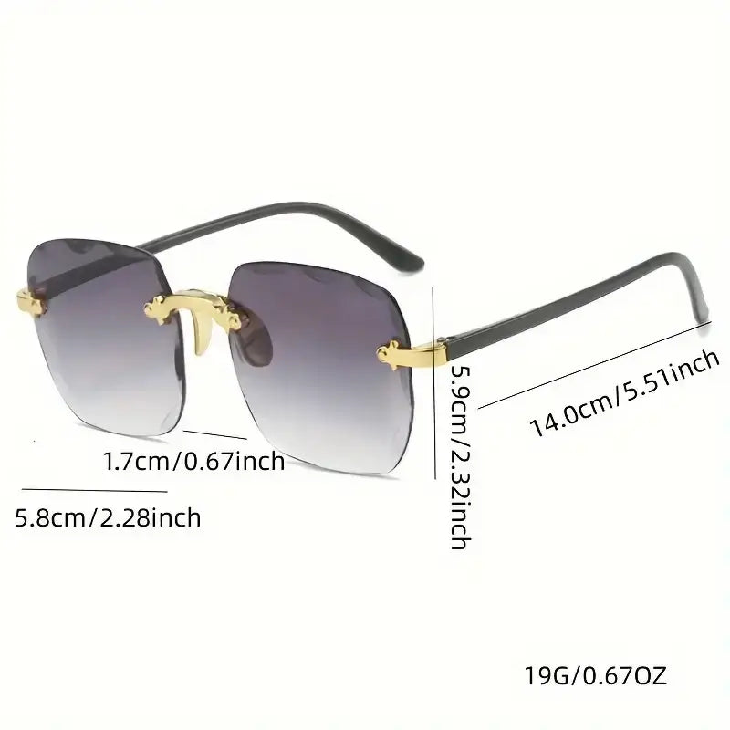 Square gradient sunglasses for women featuring black and gold cat-ear frames with gradient gray lenses