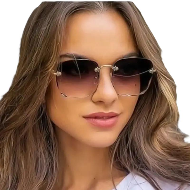 Square gradient sunglasses for women with silver frames and brown and gold gradient tinted lenses in a modern design
