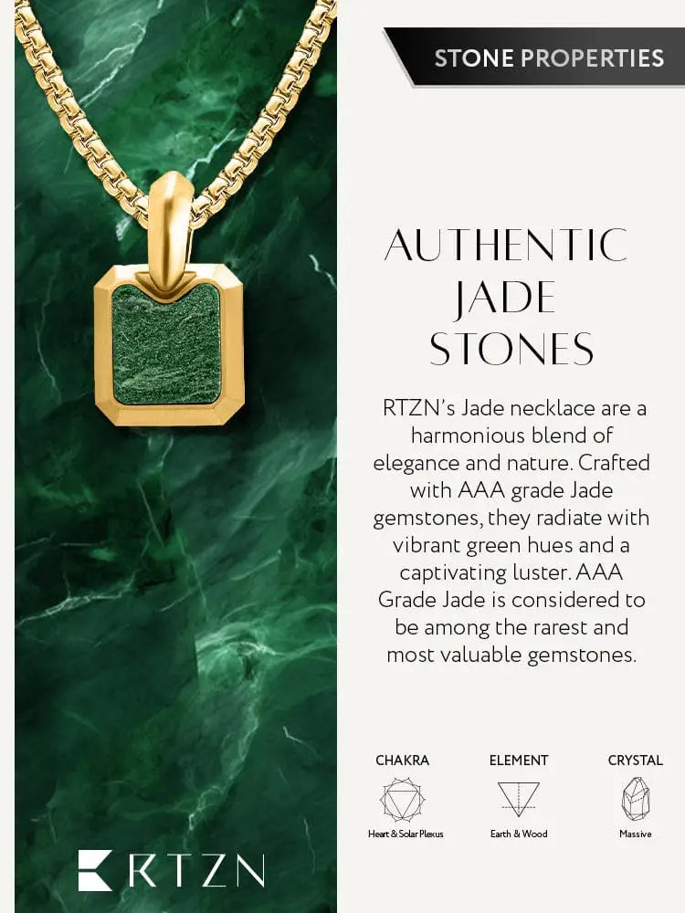 18k gold plated square jade pendant necklace with vibrant aaa-grade green jade stone on stainless steel chain