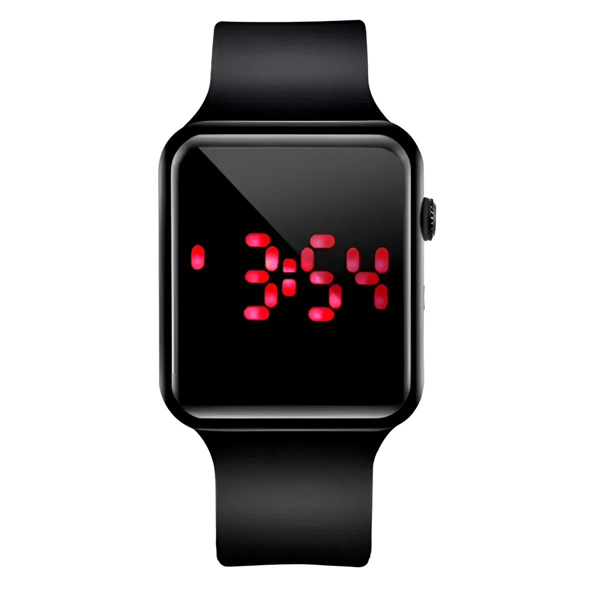 Black square led digital watch with red display showing 3 54 and silicone strap for everyday use