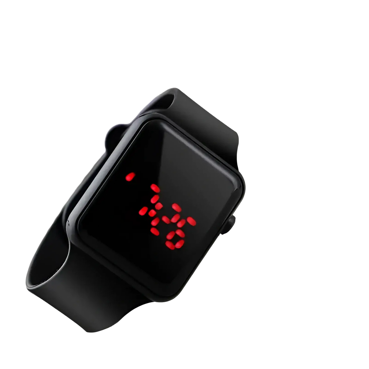Black square led digital watch with red display and silicone strap for durable everyday use