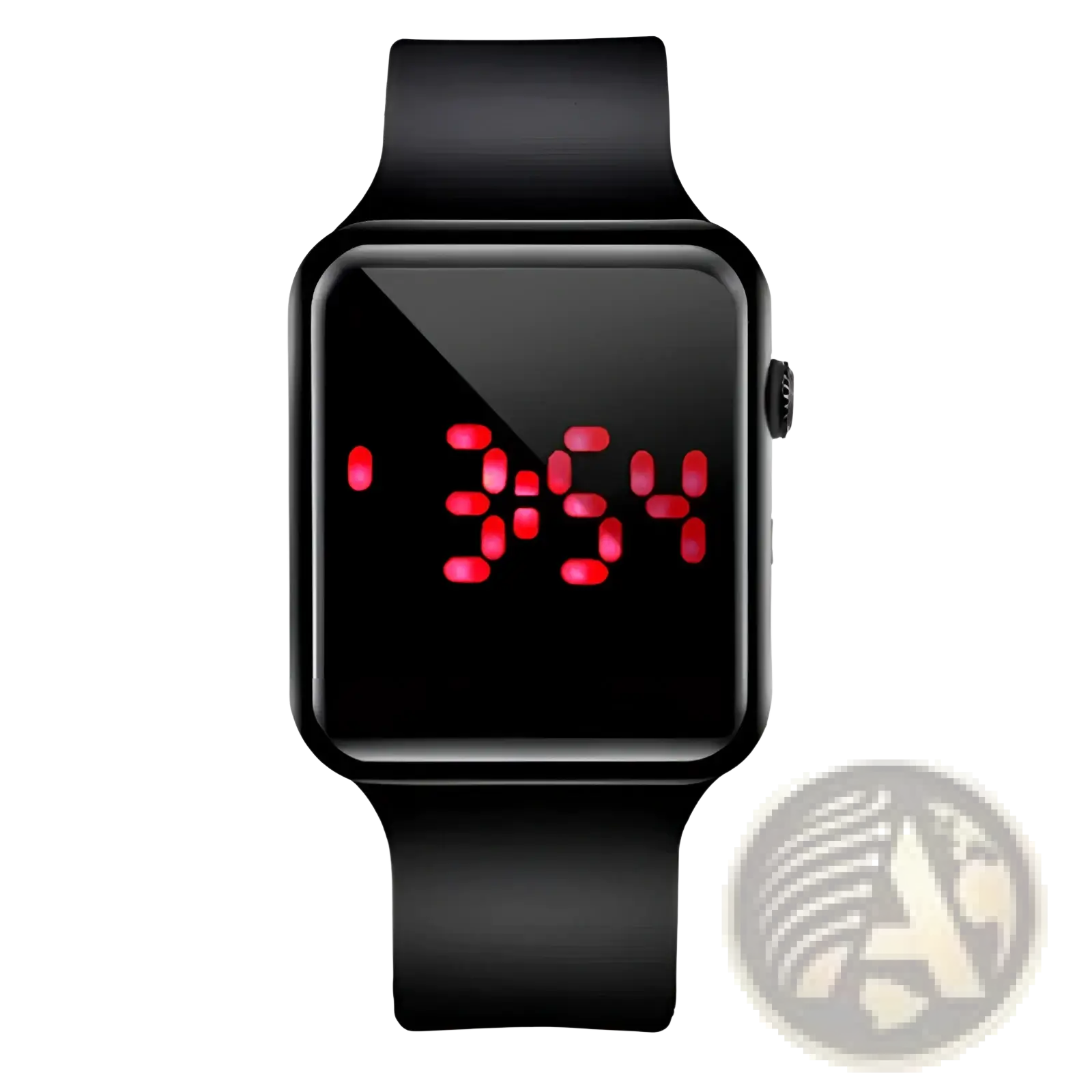 Black square led digital watch with red display showing 3 54 and silicone strap for everyday use